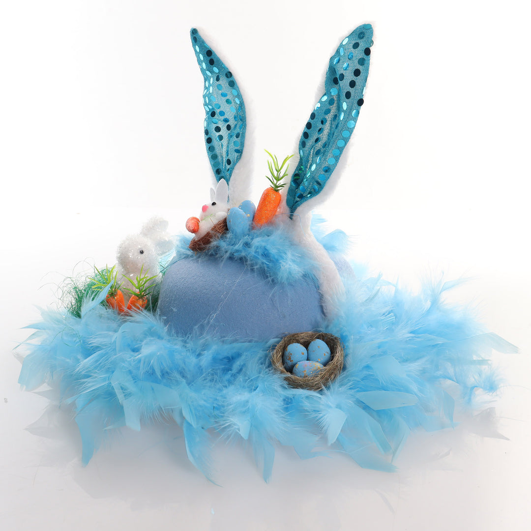 Personalised Blue Feather and Bunny Easter Hat