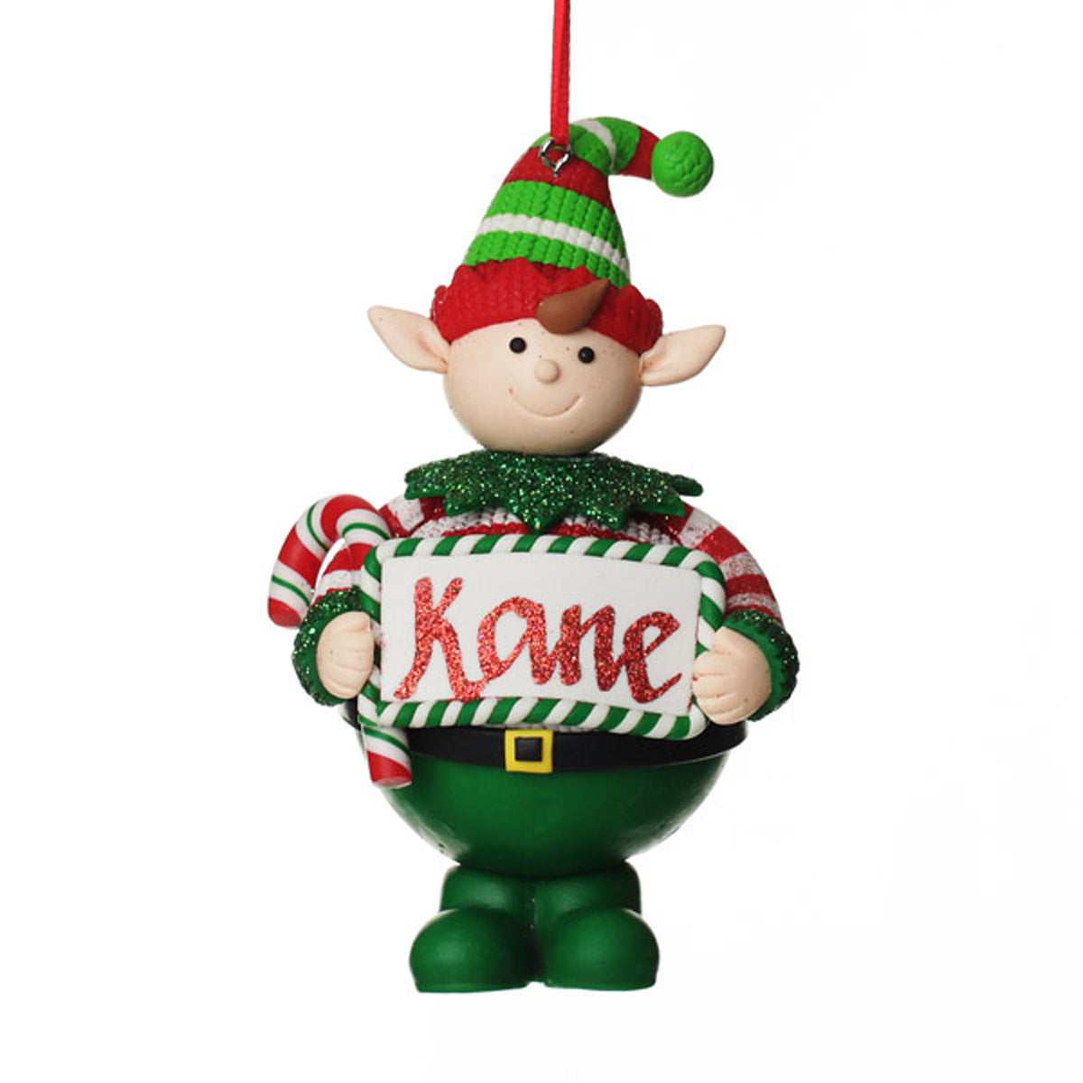 Personalised Boy Elf with Candy Cane Christmas Front