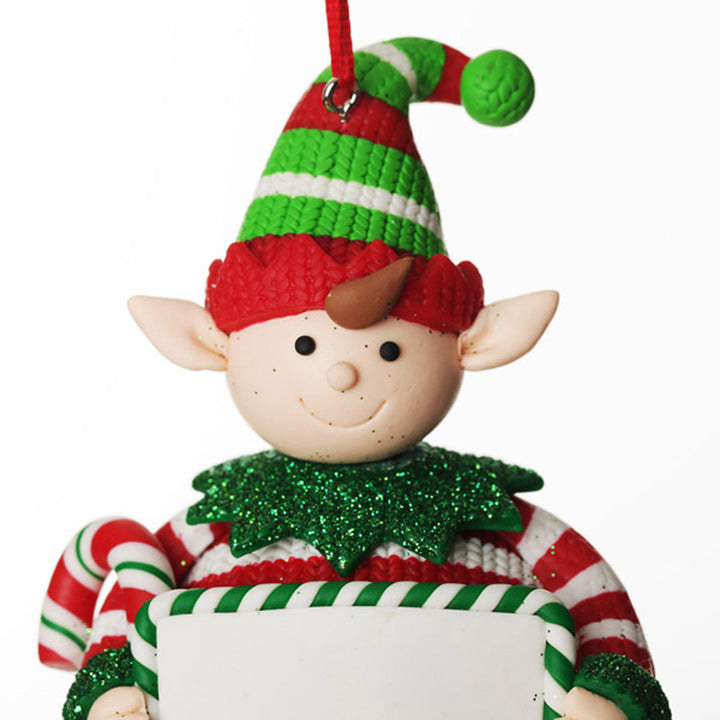 Personalised Boy Elf with Candy Cane Christmas close up