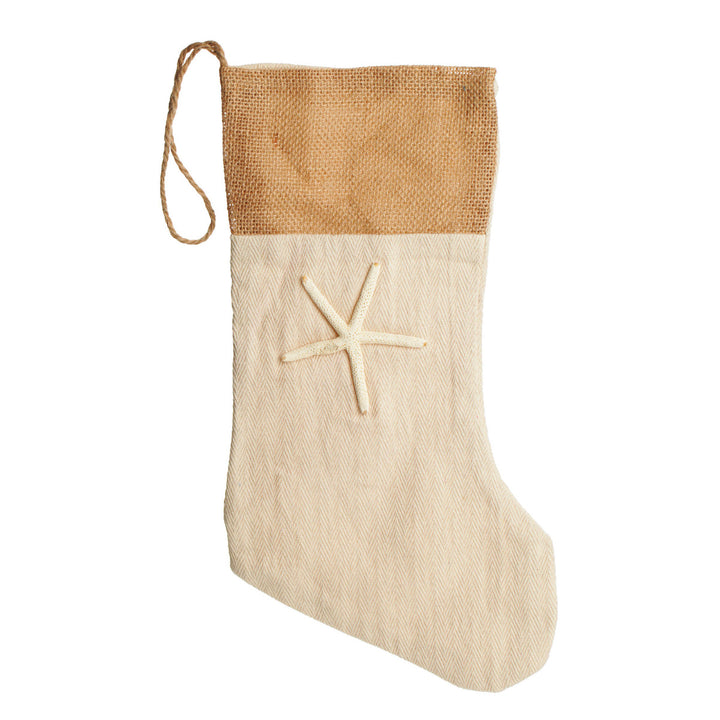 Personalised Burlap Starfish Christmas Stocking - No writing