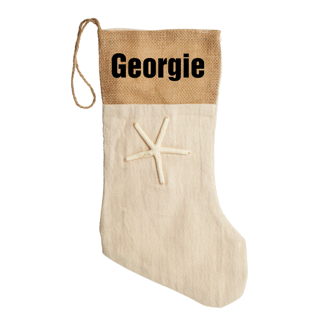 Personalised Burlap Starfish Christmas Stocking