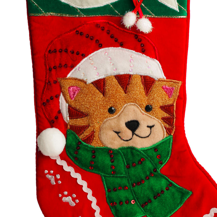 Personalised Cat with Fish Christmas Stocking