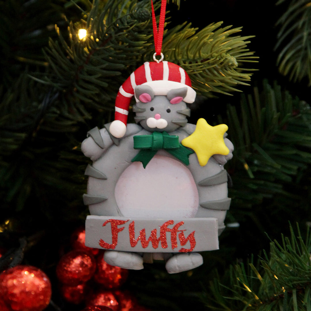 Personalised Christmas Cat Photo Frame Decoration with Background