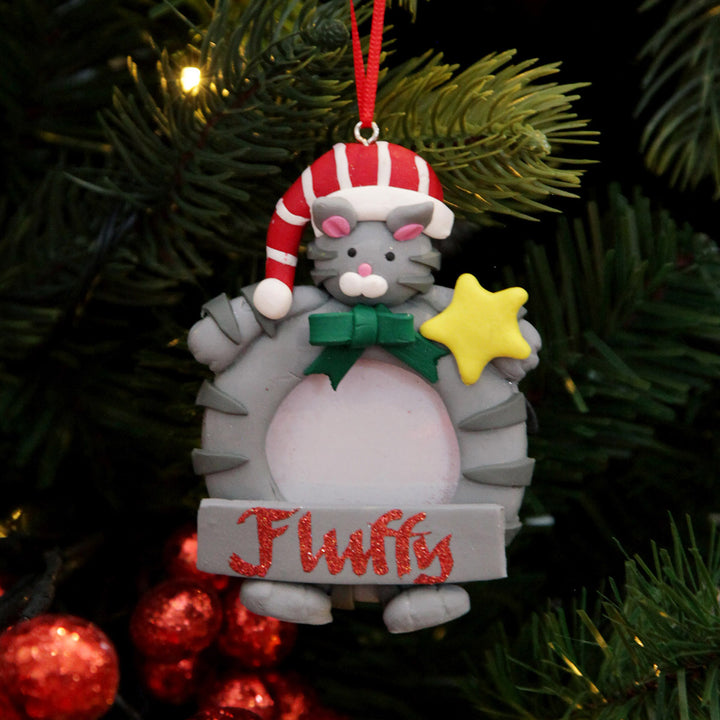 Personalised Christmas Cat Photo Frame Decoration with Background