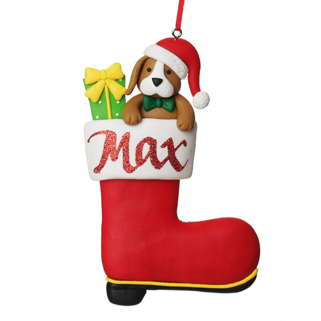 Personalised Dog in Santa Boot Christmas Decoration