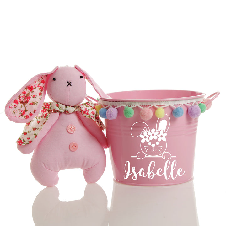 Personalised Easter Hamper Bucket - Bunny with Flowers