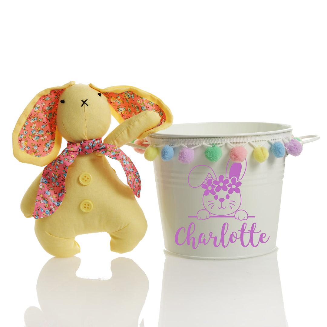 Personalised Easter Hamper Bucket - Bunny with Flowers