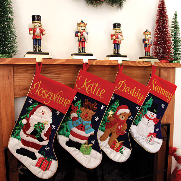 Personalised Reindeer Christmas Stocking in Magical Christmas Morning with Gold Glitter