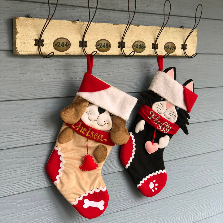 Personalised Fun Black Cat Christmas Stocking with backround