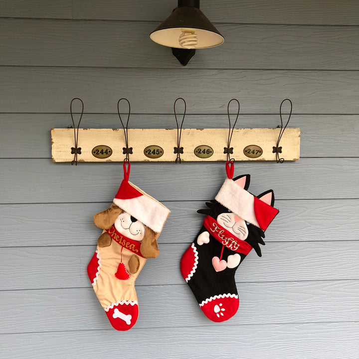 Personalised Fun Dog Christmas Stocking with backround