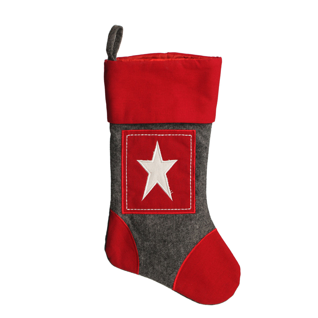 Personalised Grey &amp; Red Star Felt Christmas Stocking