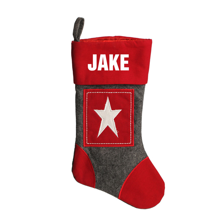 Personalised Grey &amp; Red Star Felt Christmas Stocking