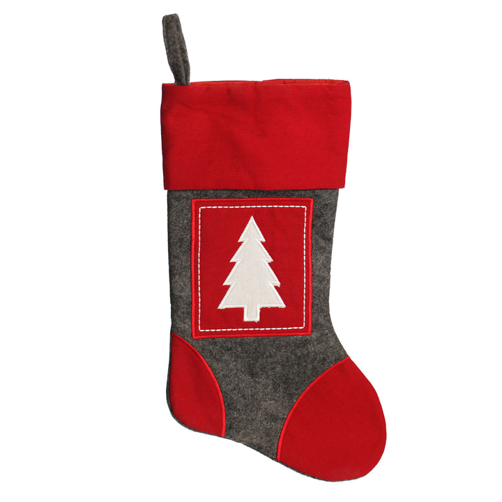Personalised Grey &amp; Red Tree Felt Christmas Stocking