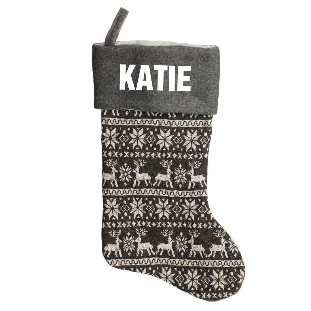 Personalised Grey Knitted Christmas Stocking
