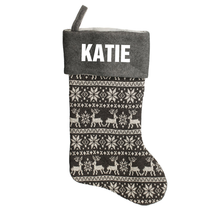 Personalised Grey Knitted Christmas Stocking