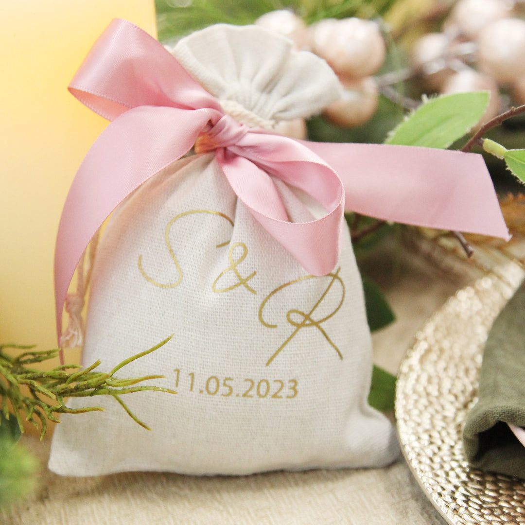 Personalised Natural Calico Wedding Favour Bag Bomboniere