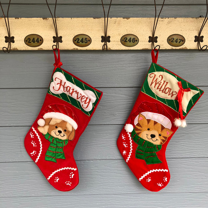 Personalised Cat with Fish Christmas Stocking