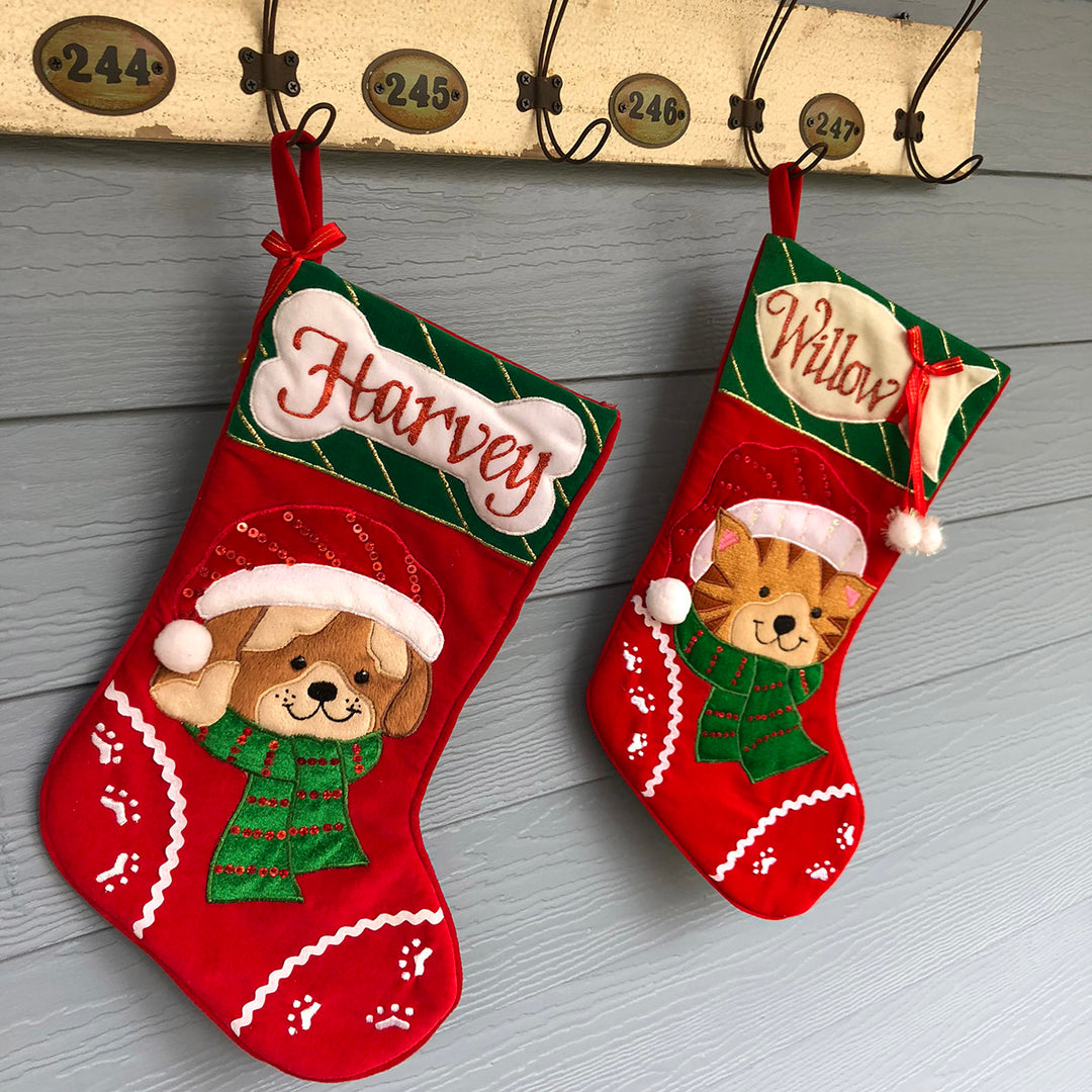 Personalised Cat with Fish Christmas Stocking