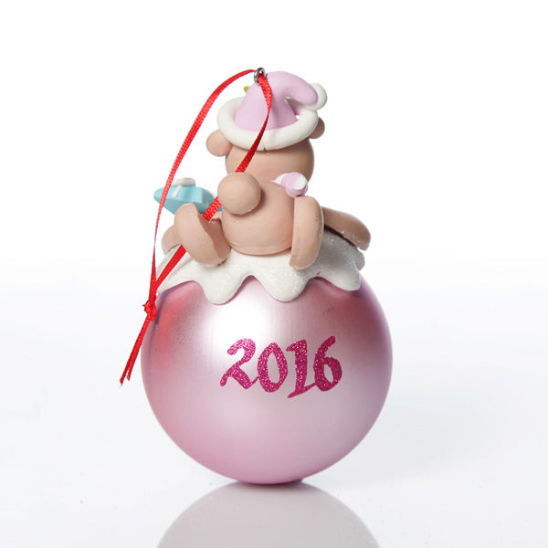 Personalised Pink Teddy Christms Character Bauble Back