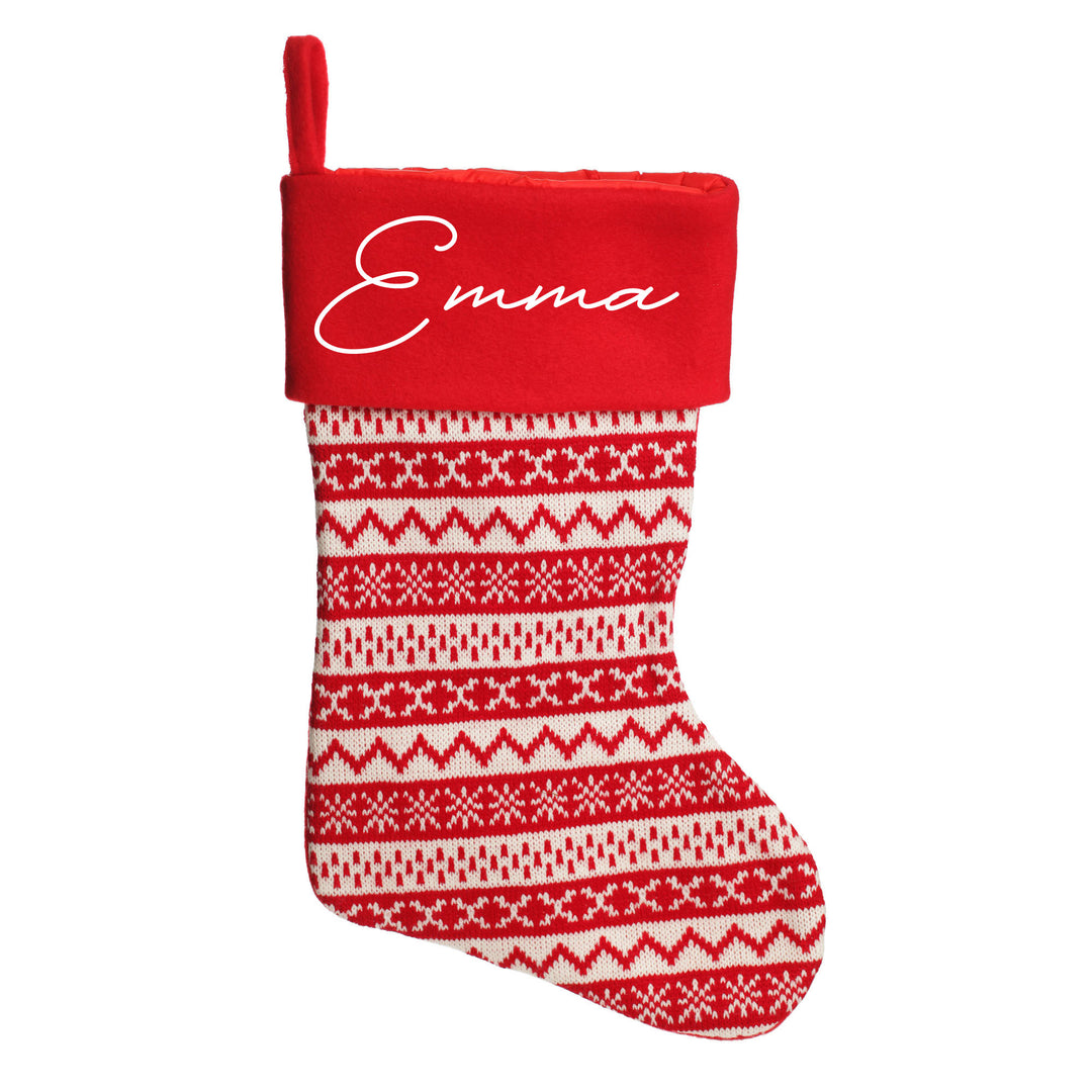 Personalised Red Knitted Christmas Stocking