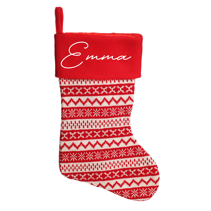 Personalised Red Knitted Christmas Stocking