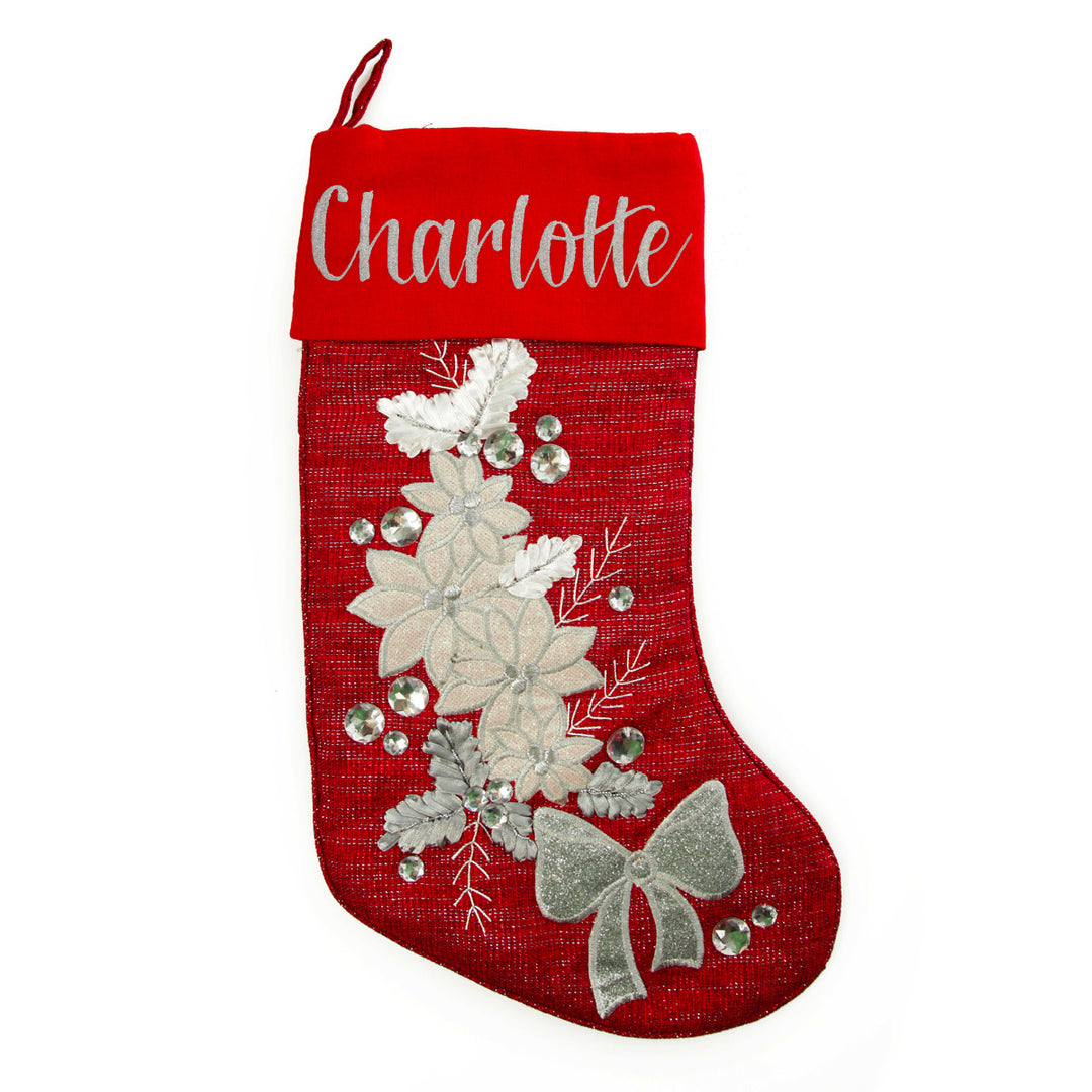 Personalised Red Poinsettia Christmas Stocking