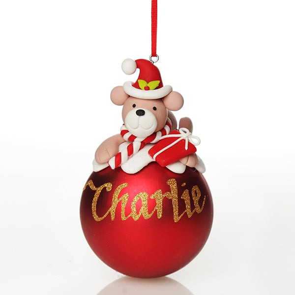 Personalised Red Teddy Christmas Character Bauble