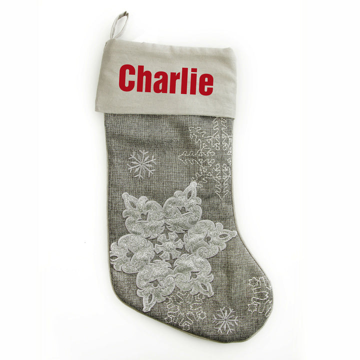 Personalised Silver Snowflake Christmas Stocking