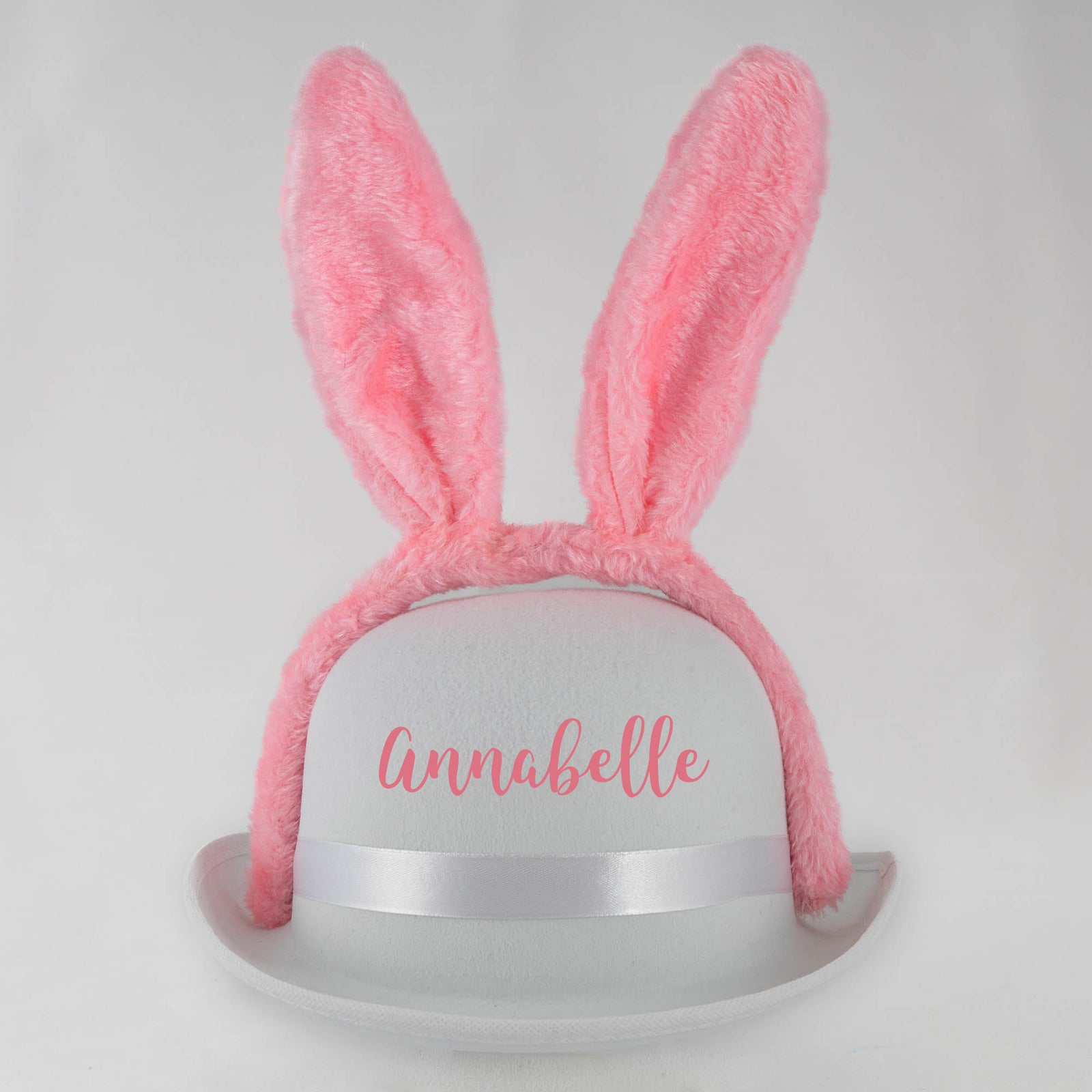 White Felt Easter Hat with Pink Fluffy Bunny Ears