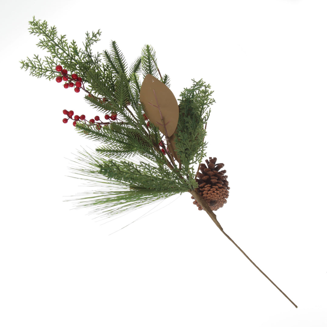 Pinecone and Red Berry Mixed Leaf Christmas Spray
