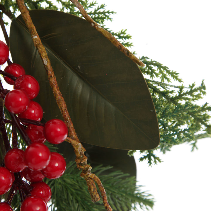 Pinecone and Red Berry Mixed Leaf Christmas Spray