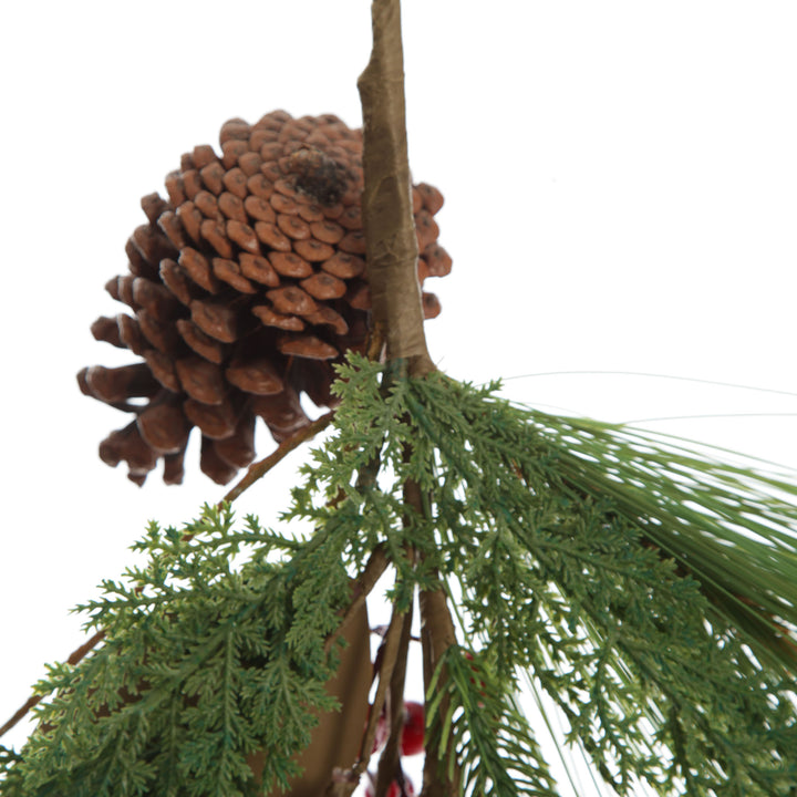 Pinecone and Red Berry Mixed Leaf Christmas Spray