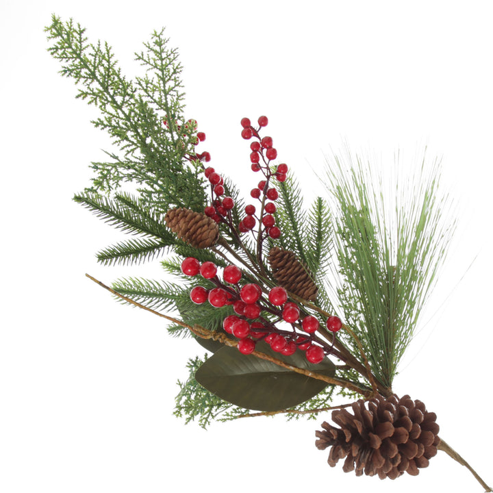 Pinecone and Red Berry Mixed Leaf Christmas Spray