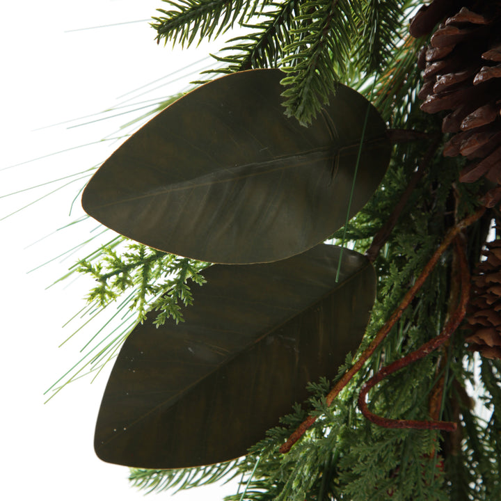 Pinecone and Red Berry Mixed Leaf Christmas Teardrop Swag