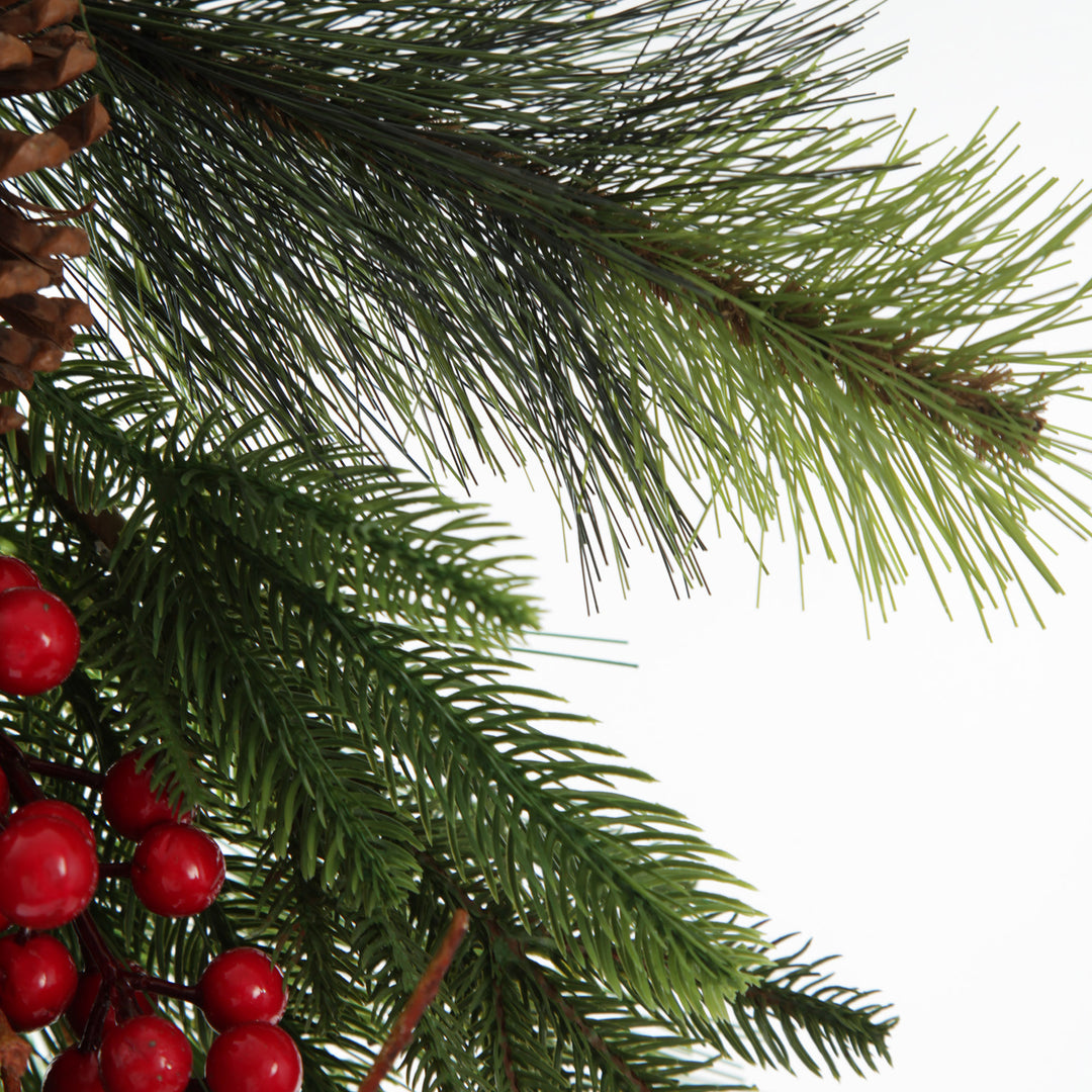 Pinecone and Red Berry Mixed Leaf Christmas Teardrop Swag