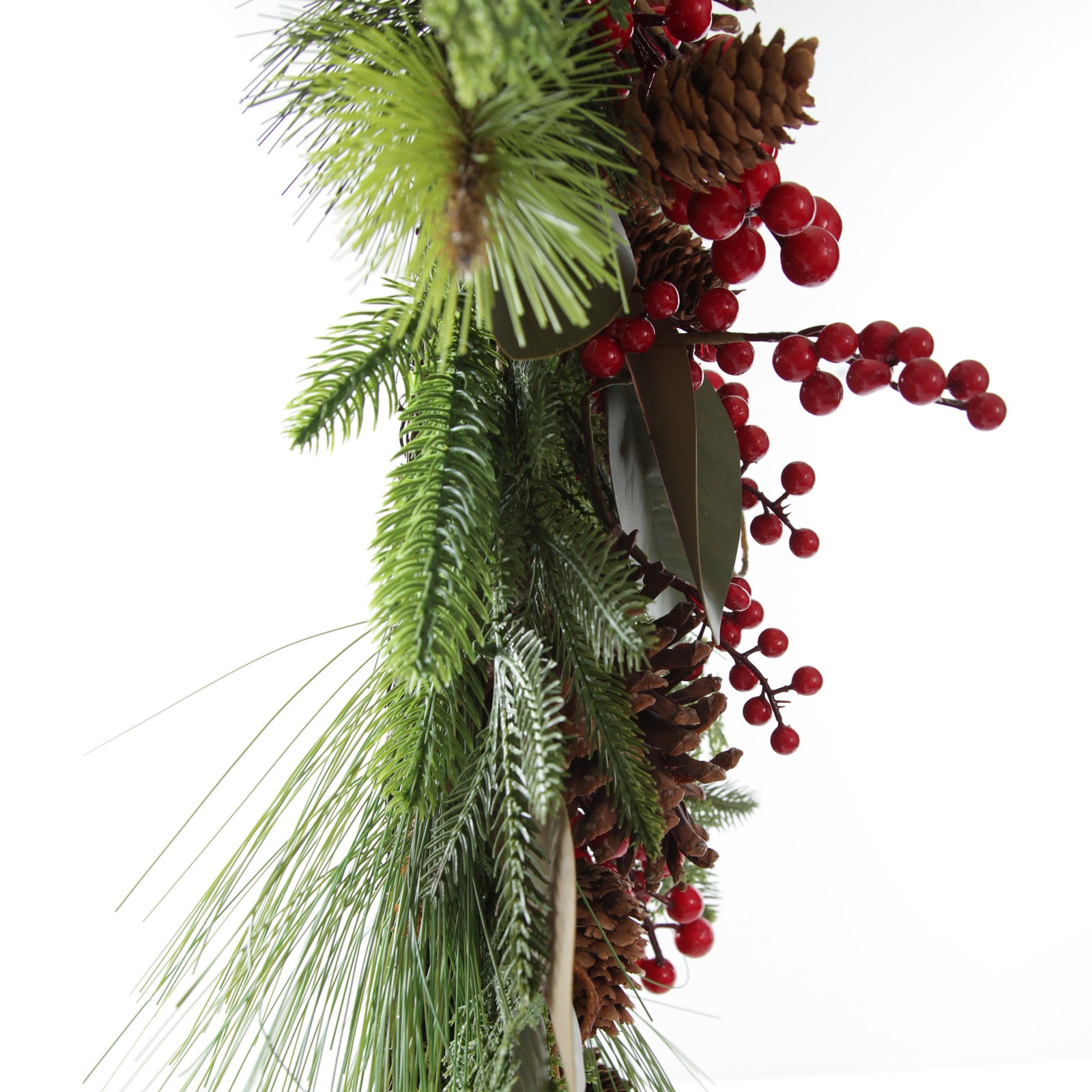 Pinecone and Red Berry Mixed Leaf Christmas Teardrop Swag