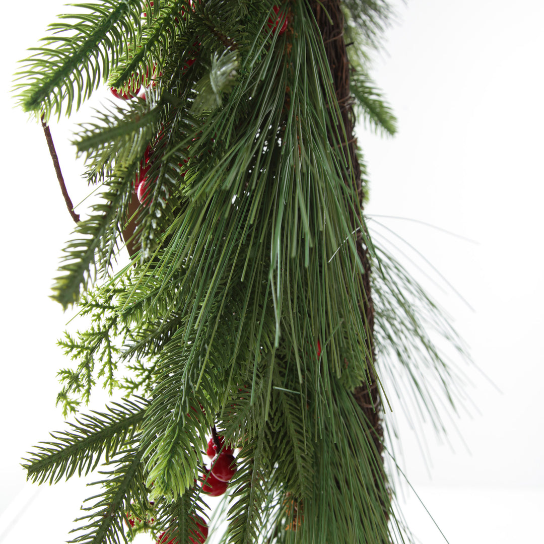 Pinecone and Red Berry Mixed Leaf Christmas Teardrop Swag