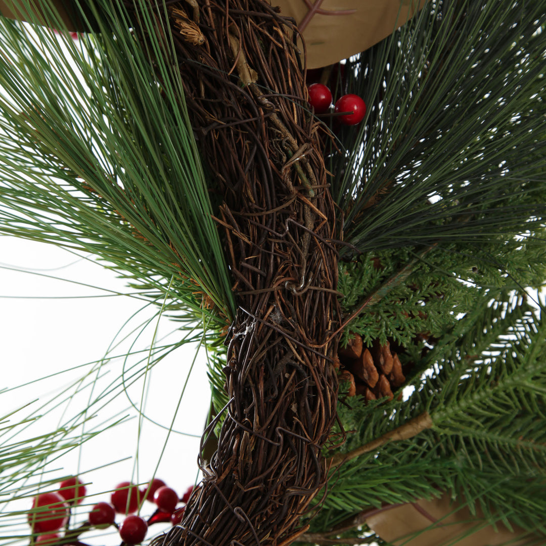 Pinecone and Red Berry Mixed Leaf Christmas Wreath