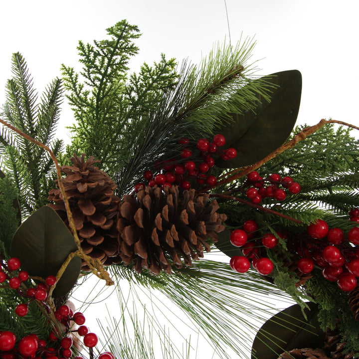 Pinecone and Red Berry Mixed Leaf Christmas Wreath