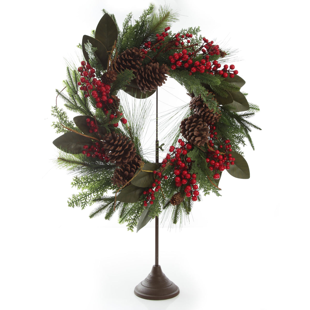 Pinecone and Red Berry Mixed Leaf Christmas Wreath