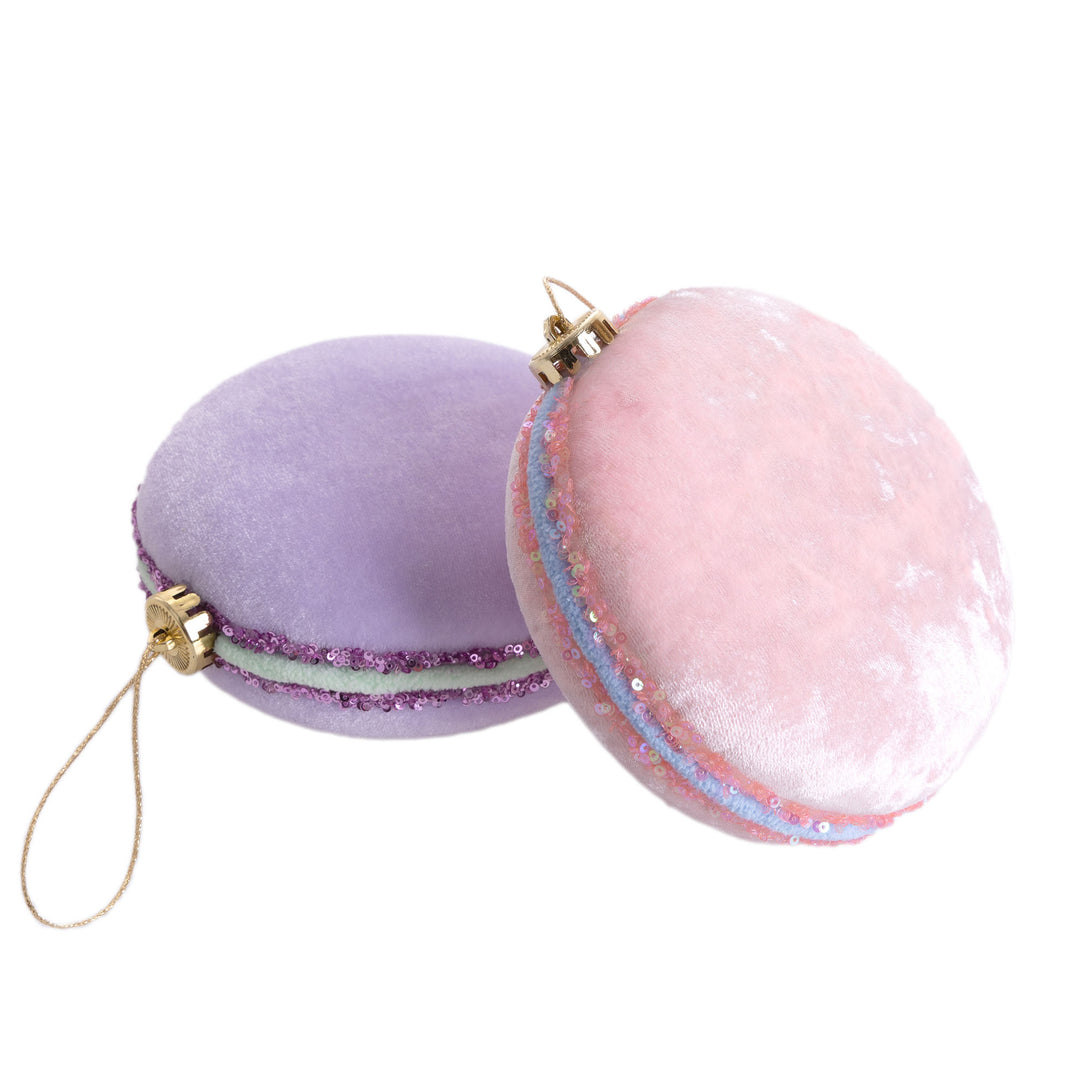 Pink Velour Macaron Hanging Christmas Tree Decoration