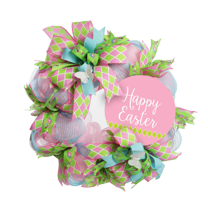 Green and Blue Diamonds Happy Easter Plaque and Bow Set