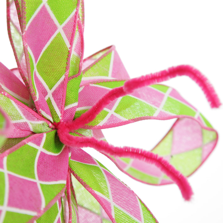 Pink and Green Diamonds Happy Easter Plaque and Bow Set