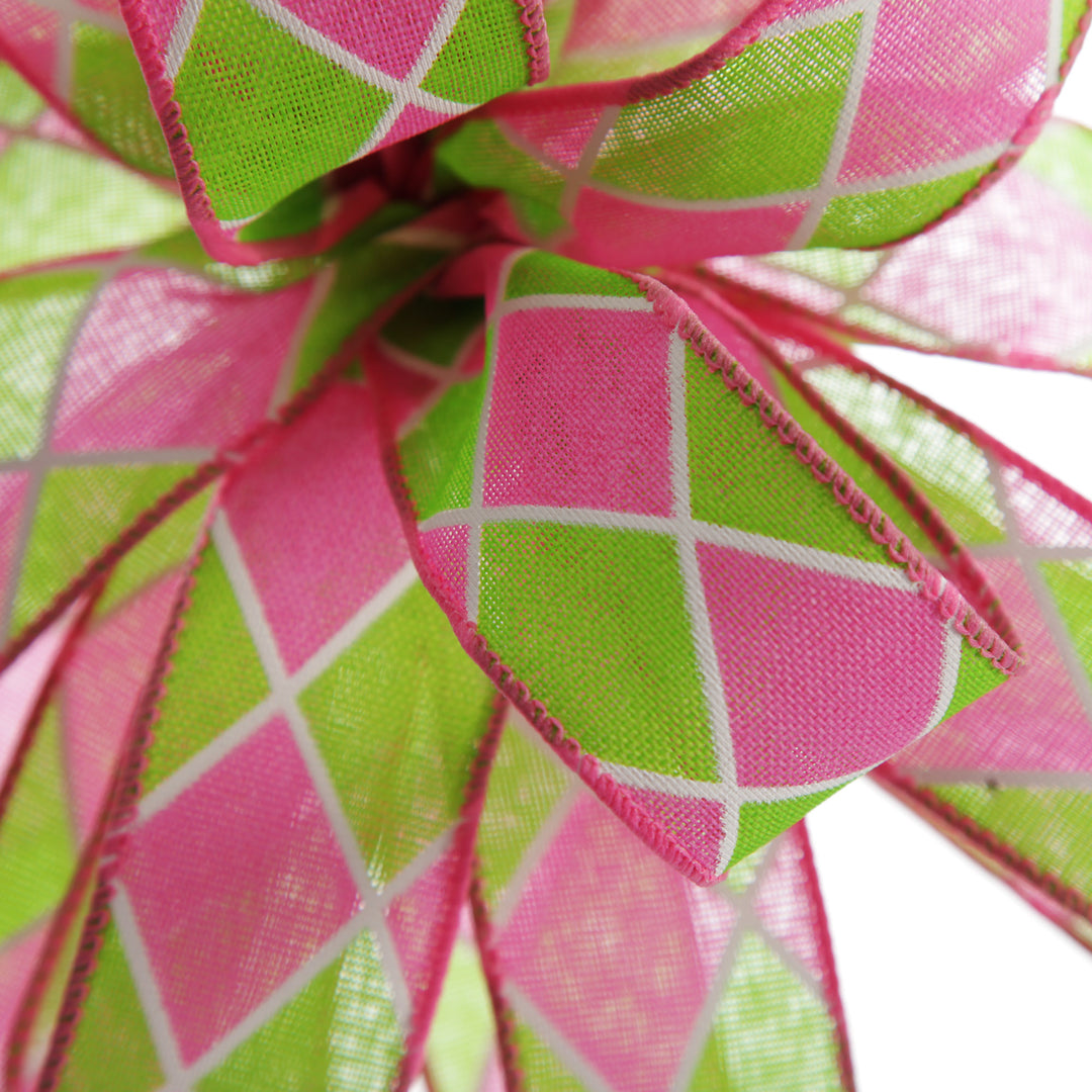 Pink and Green Diamonds Happy Easter Plaque and Bow Set