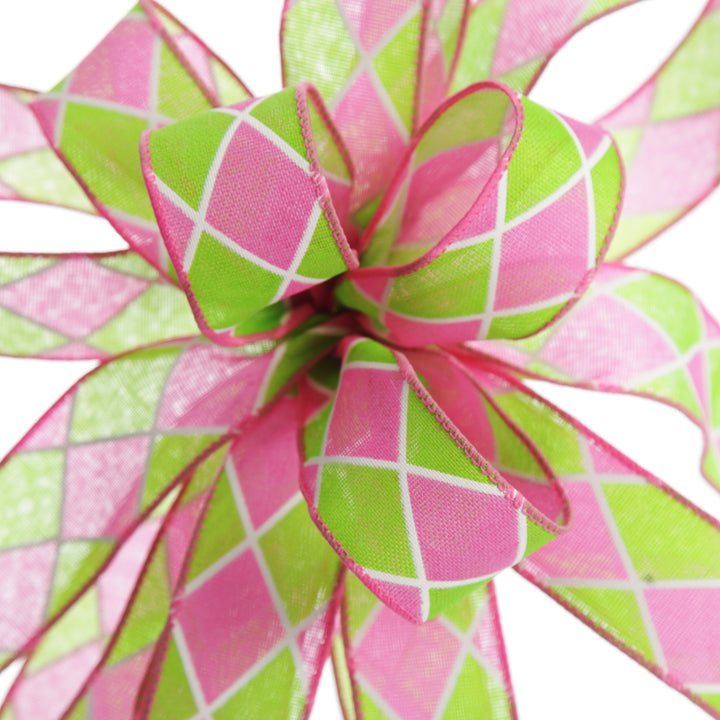 Pink and Green Diamonds Happy Easter Plaque and Bow Set