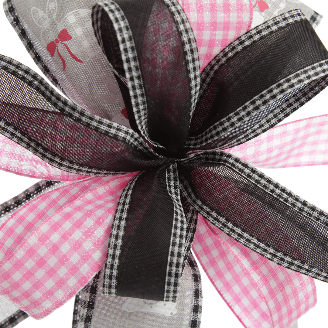 Grey and Pink Gingham Happy Easter Plaque and Bow Set