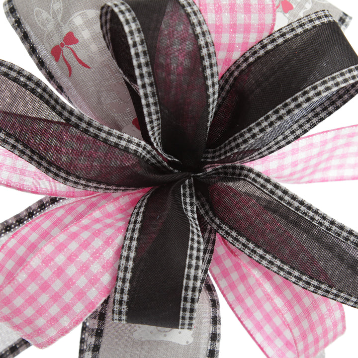 Grey and Pink Gingham Happy Easter Plaque and Bow Set