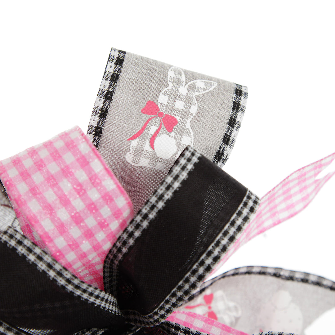 Grey and Pink Gingham Happy Easter Plaque and Bow Set