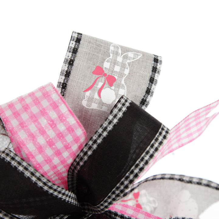 Grey and Pink Gingham Happy Easter Plaque and Bow Set