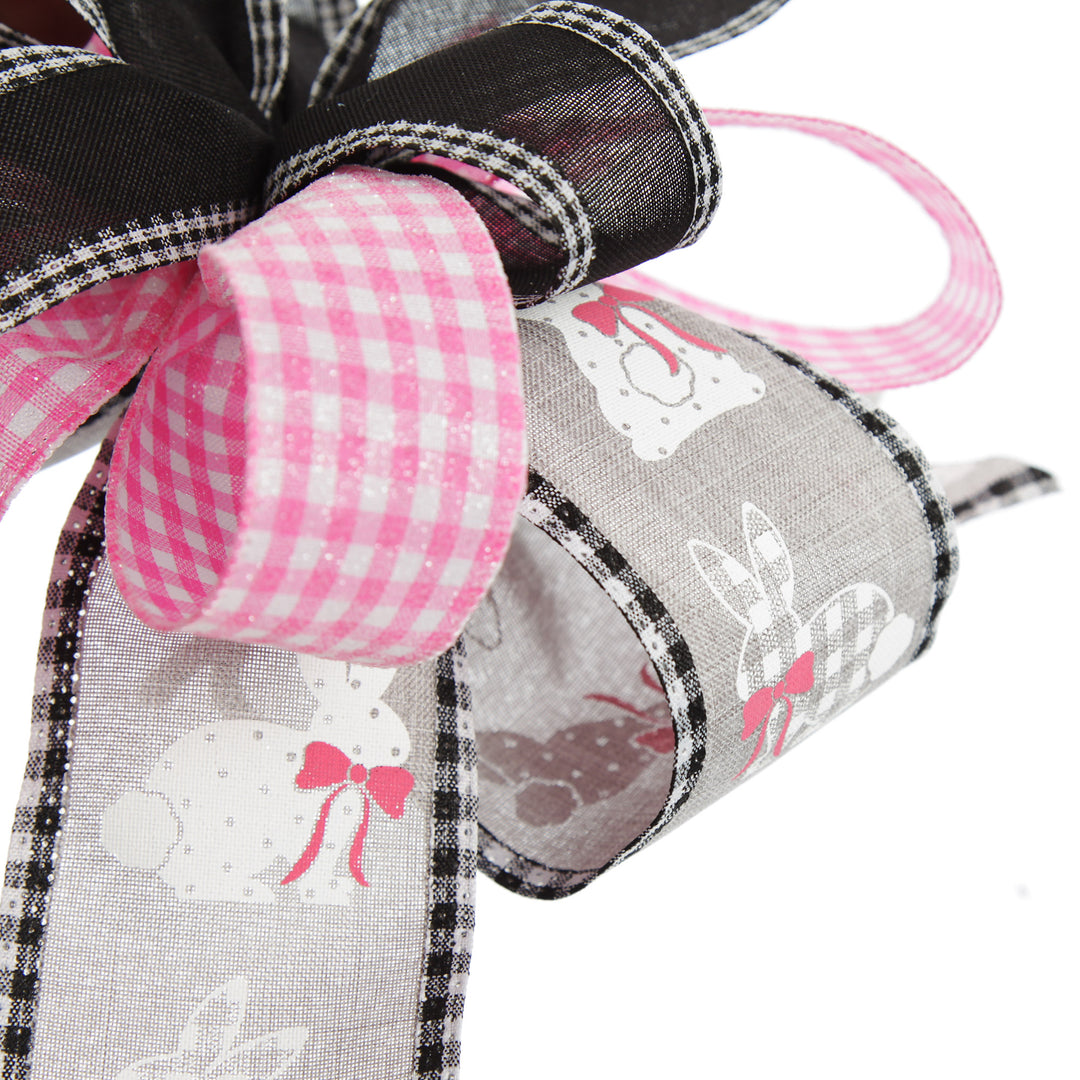 Grey and Pink Gingham Happy Easter Plaque and Bow Set